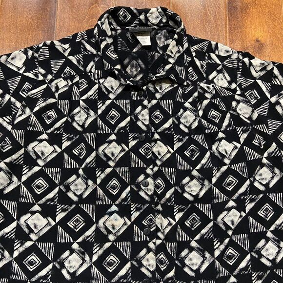 Cherry Creek Vintage 80s Rayon Abstract Black Cream Rayon Women's Plus Size 1X - Picture 2 of 7